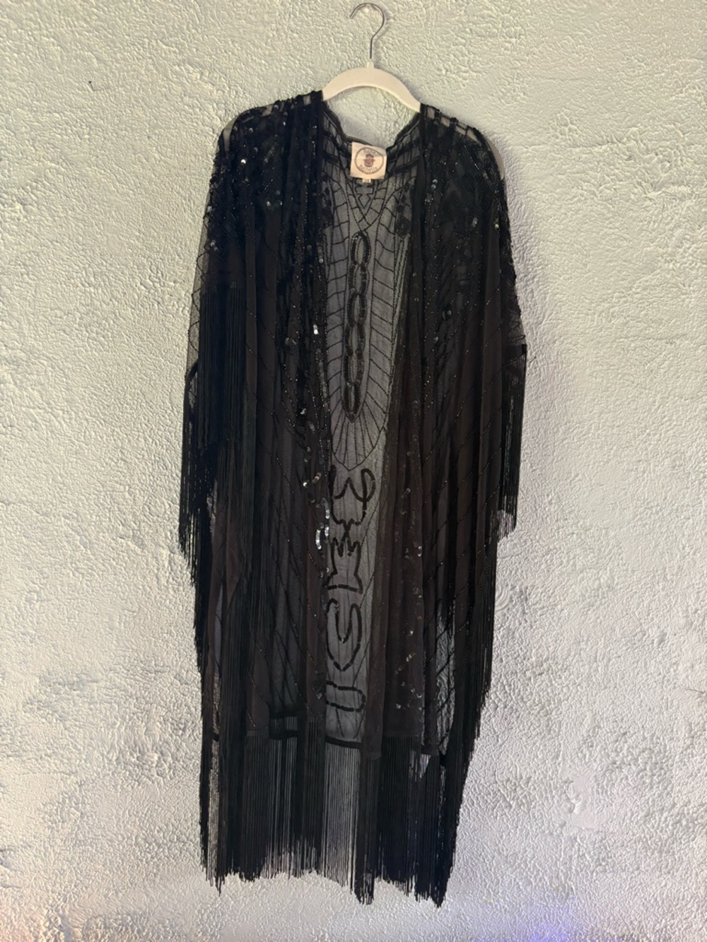 Black Beaded Fringe Duster Kimono